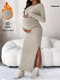 Robe de maternité en maille côtelée avec fente latérale - Élégance et confort pour futures mamans
